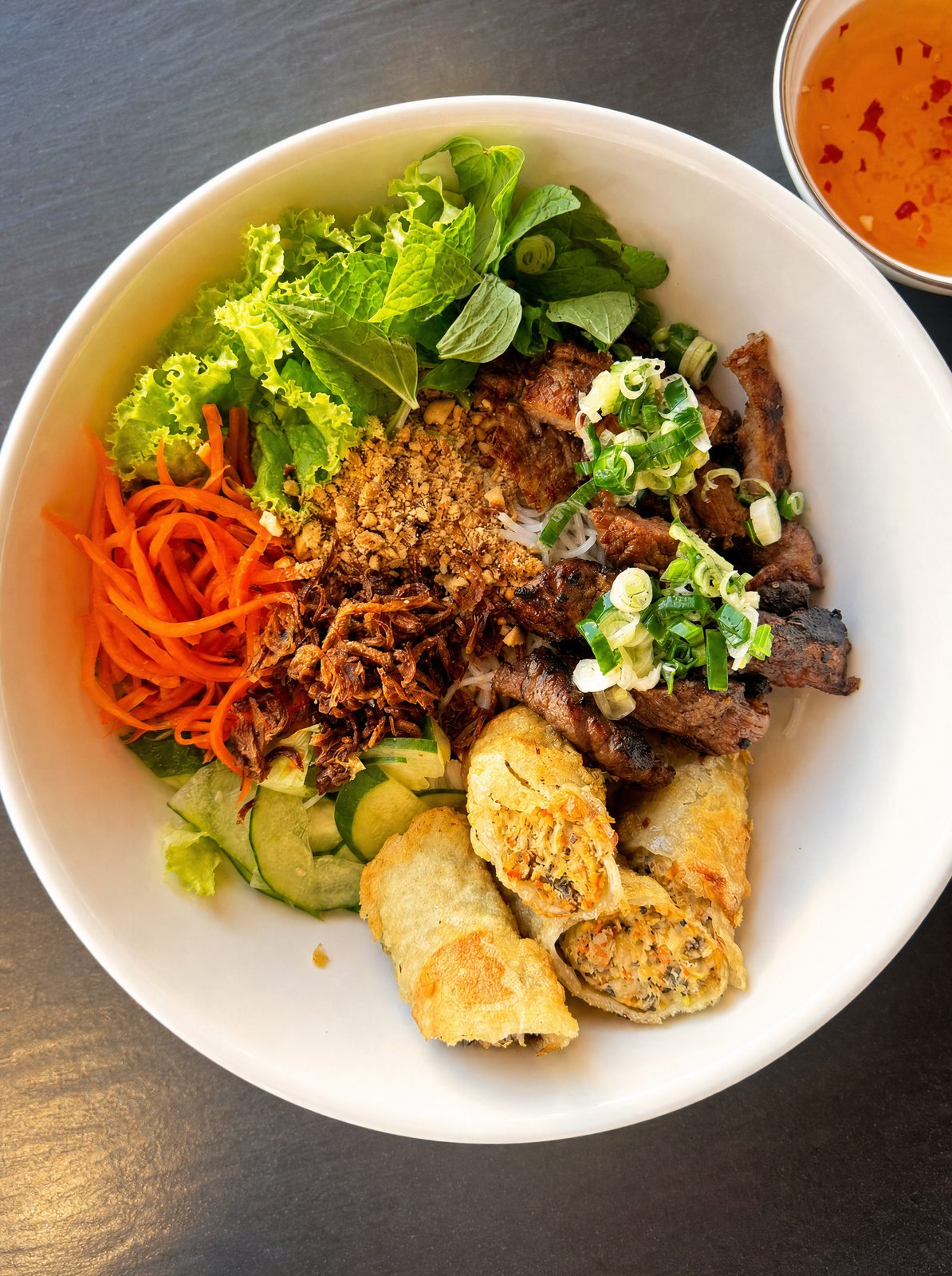 Bún bò lemongrass beef vermicelli noodle bowl