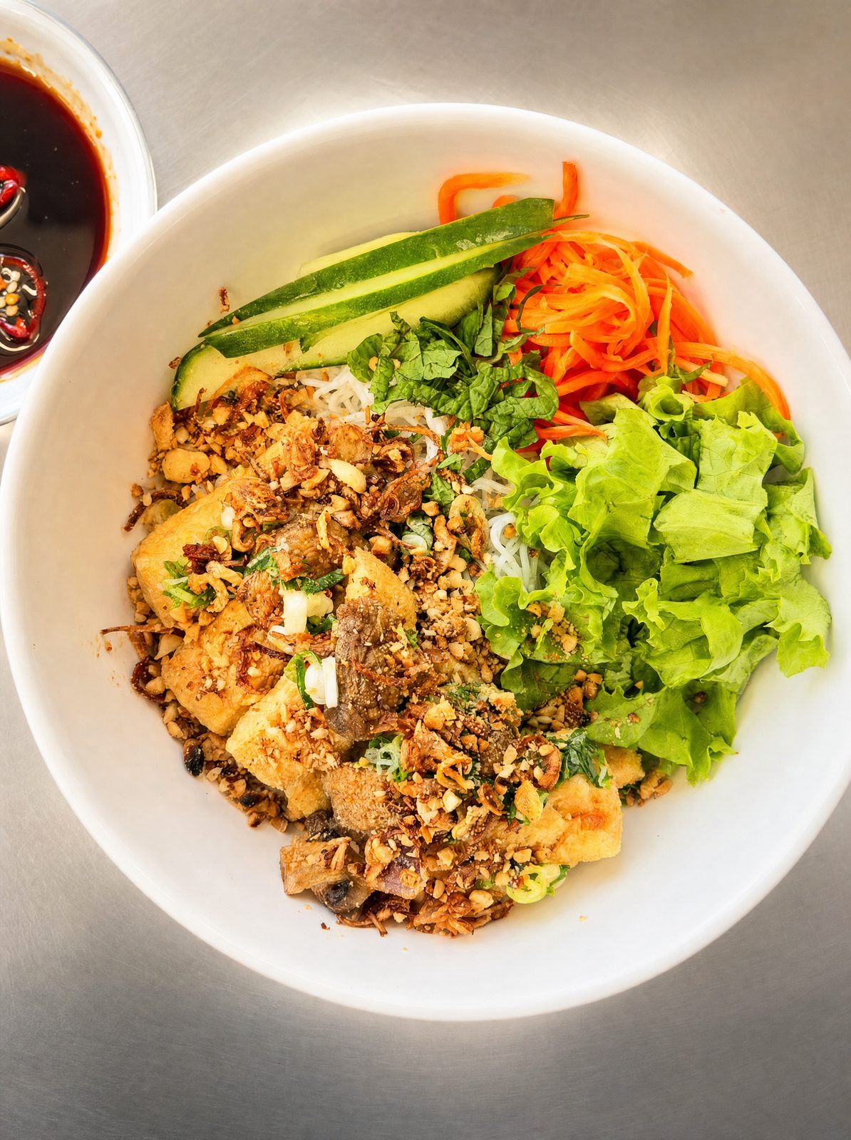 Bún chay tofu and mushroom vermicelli noodle bowl